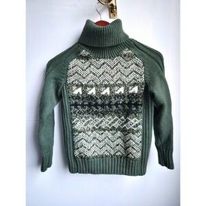 Sundance Wool Fair Isle Turtleneck Sweater XS Green Nordic Ski Cabin Cozy